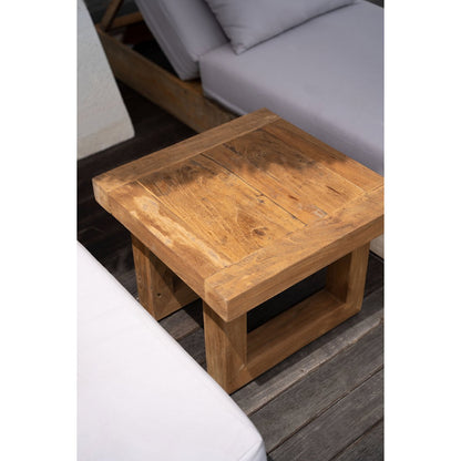 Reclaimed teak side table, block legs - Natural