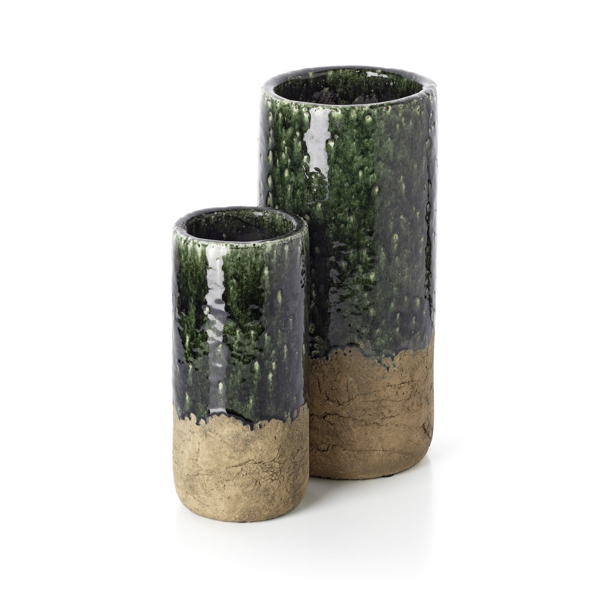 Stoneware cylinder vase, concrete green - M