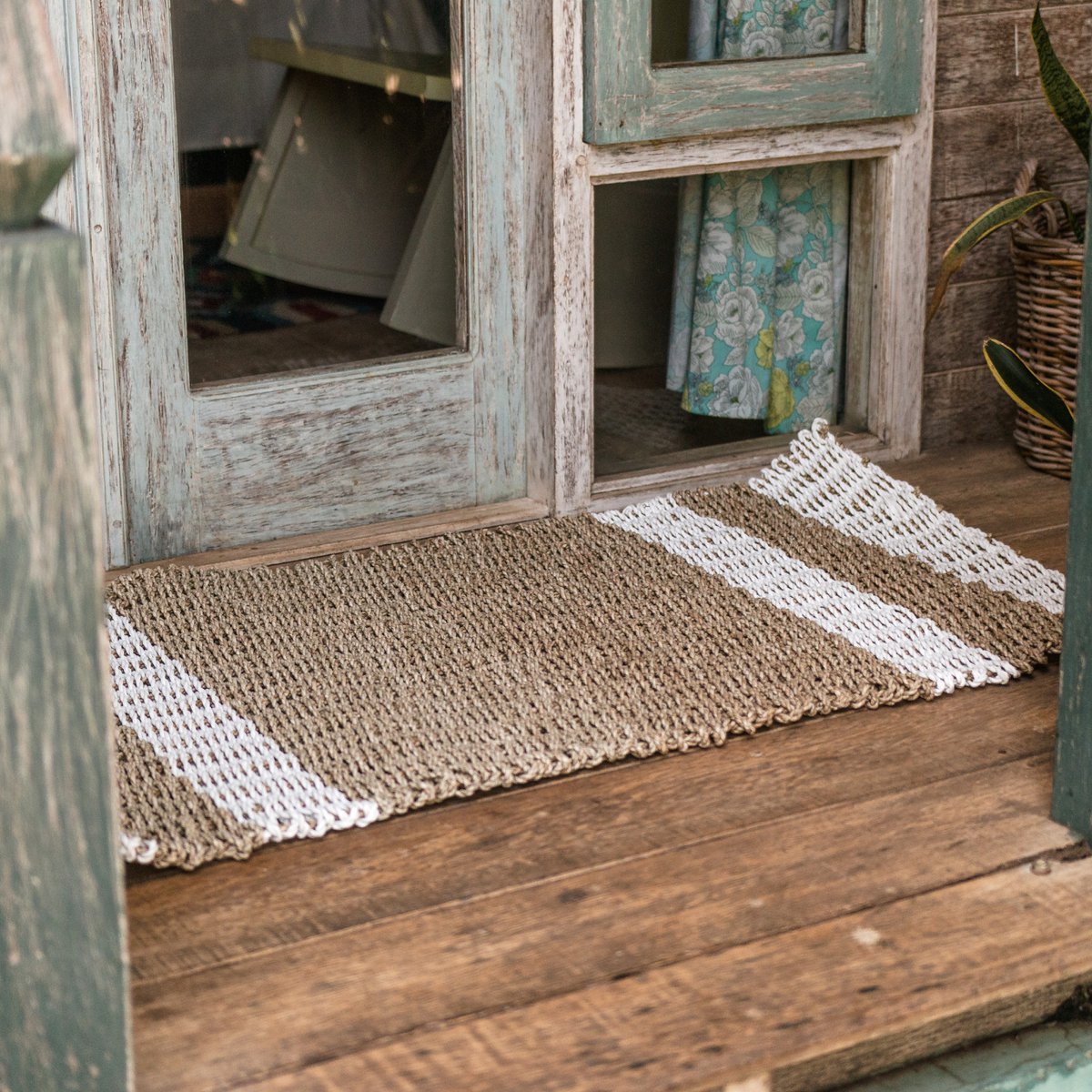Gestreifter Seegrasteppich 120×60 cm – Beige und Weiß, Sewu