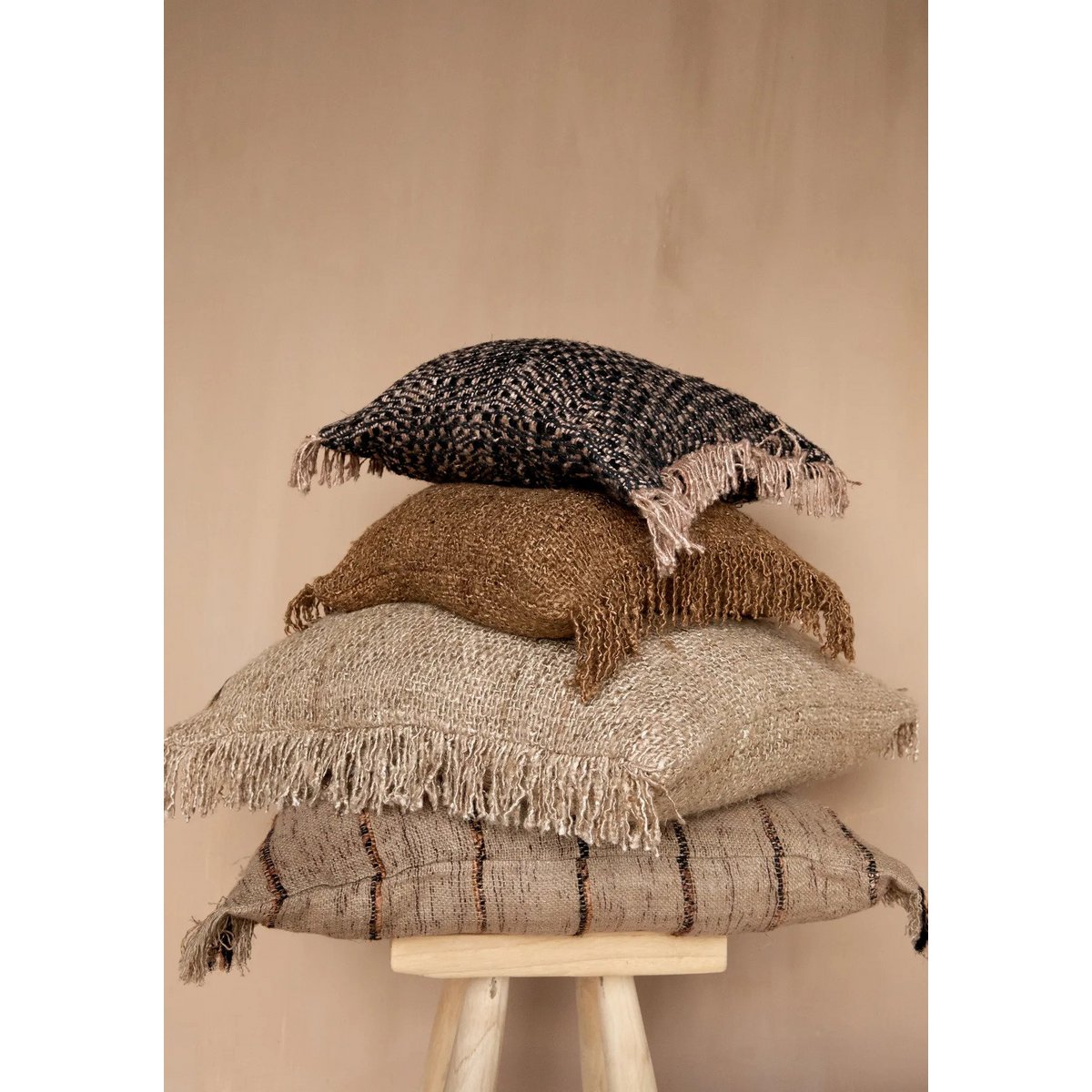 Hand-dyed cotton cushion cover 60×60 cm – plain beige