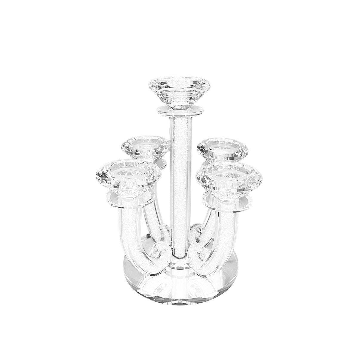 Krystal lysestage, 5 arme, diamantdetaljer - 20×23 cm