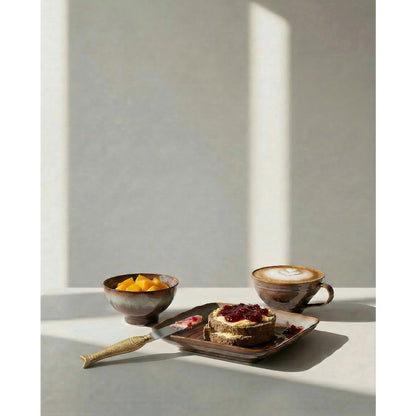 Ceramic square plate 21 × 21 cm – Smoked Horizon, brown-grey