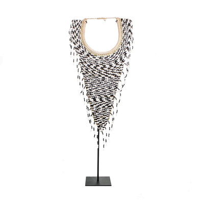 Beaded tribal necklace on stand - Black & white, 71 cm