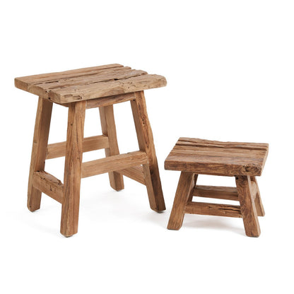 Reclaimed teak stool, four-leg - 39×30cm L