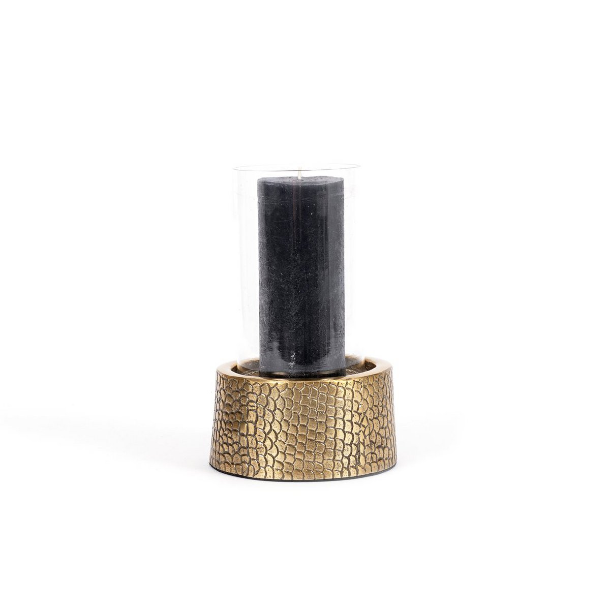 Aluminium candle holder with glass – brass finish, M
