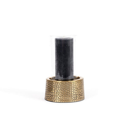 Aluminium candle holder with glass – brass finish, M