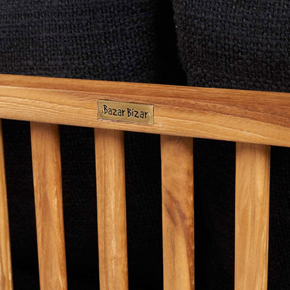 Teakholz Zweisitzer-Sofa, beige & schwarz - 140cm