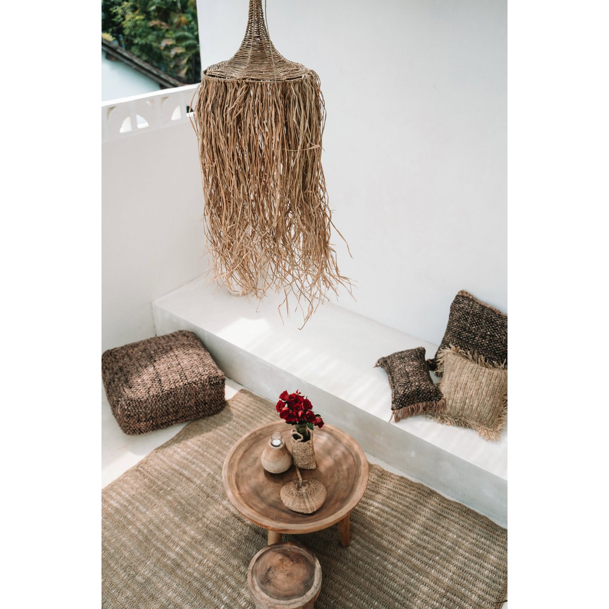 Raffia pendellampe – 40 cm bred, 150 cm fald