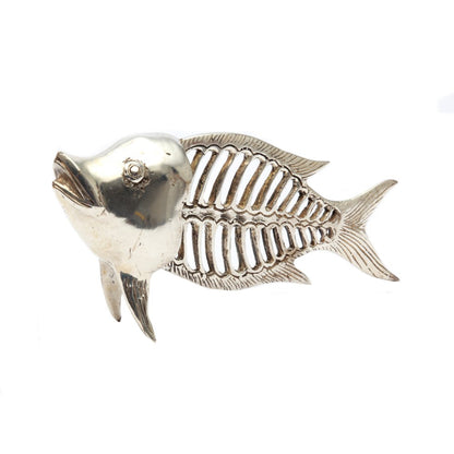 Brass fish bone sculpture silver - 20 cm