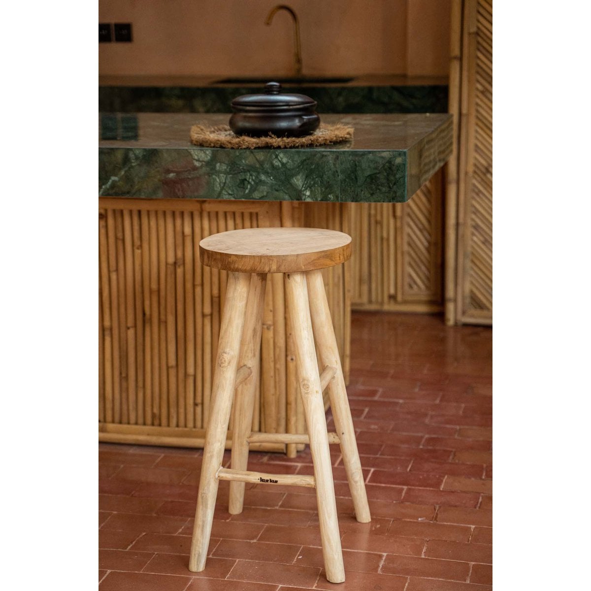Teak bar stool with four-leg base - 75 cm