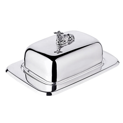 Silver steel butter dish with knife, 18 cm - Cow