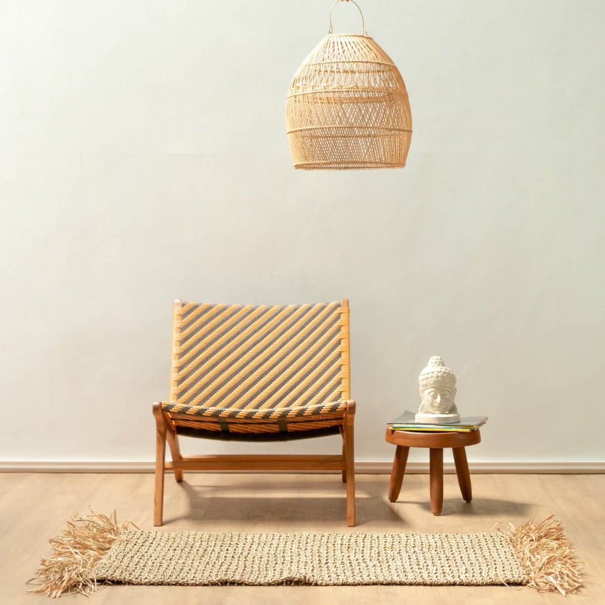 Seagrass & raffia rug 120×60 cm – striped, handwoven in Indonesia