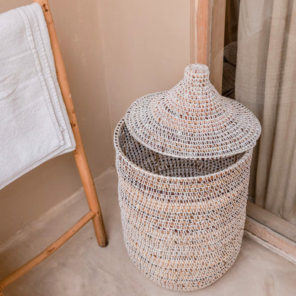 Banana fibre laundry basket with lid KAJA - 40 cm diameter