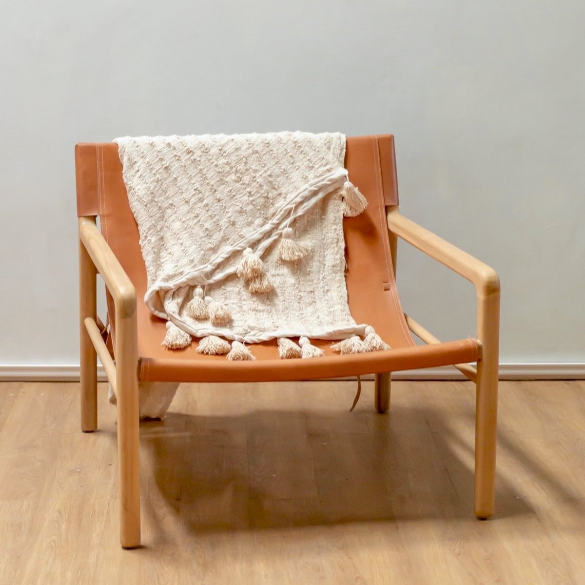 Handwoven cotton throw 110×200 cm - TENUN, beige