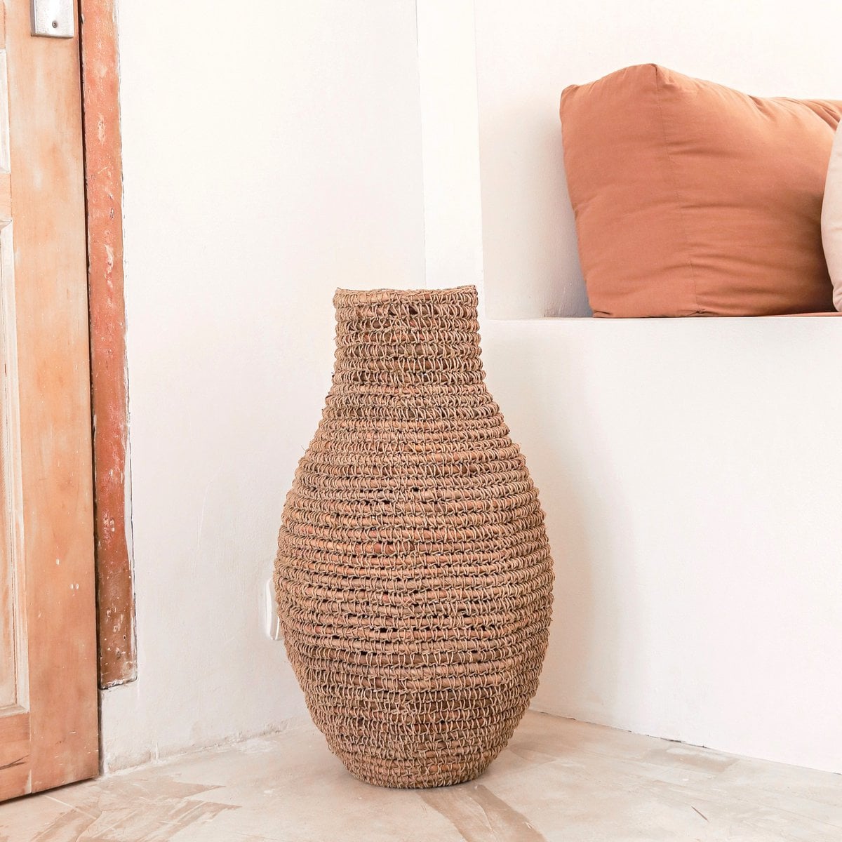 Banana fibre, raffia & jute vase SAKRA - beige, brown & green