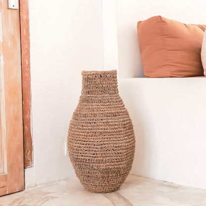 Banana fibre, raffia & jute vase SAKRA - beige, brown & green