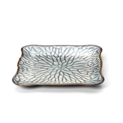 Ceramic square plate, grey-brown, extra-large - Lotus Ice