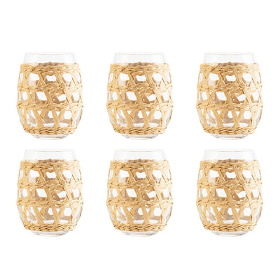 Glass water glasses with rattan 12.5cm - set of 6