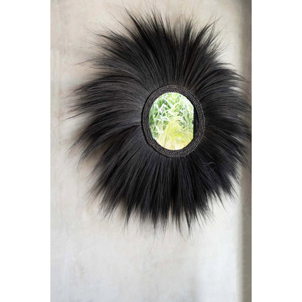 Round mirror with grass frame, 100 cm - Black