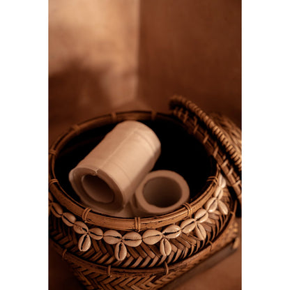 Bamboo storage box with shell detail - round