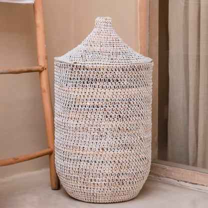 Banana fibre laundry basket with lid KAJA - 40 cm diameter