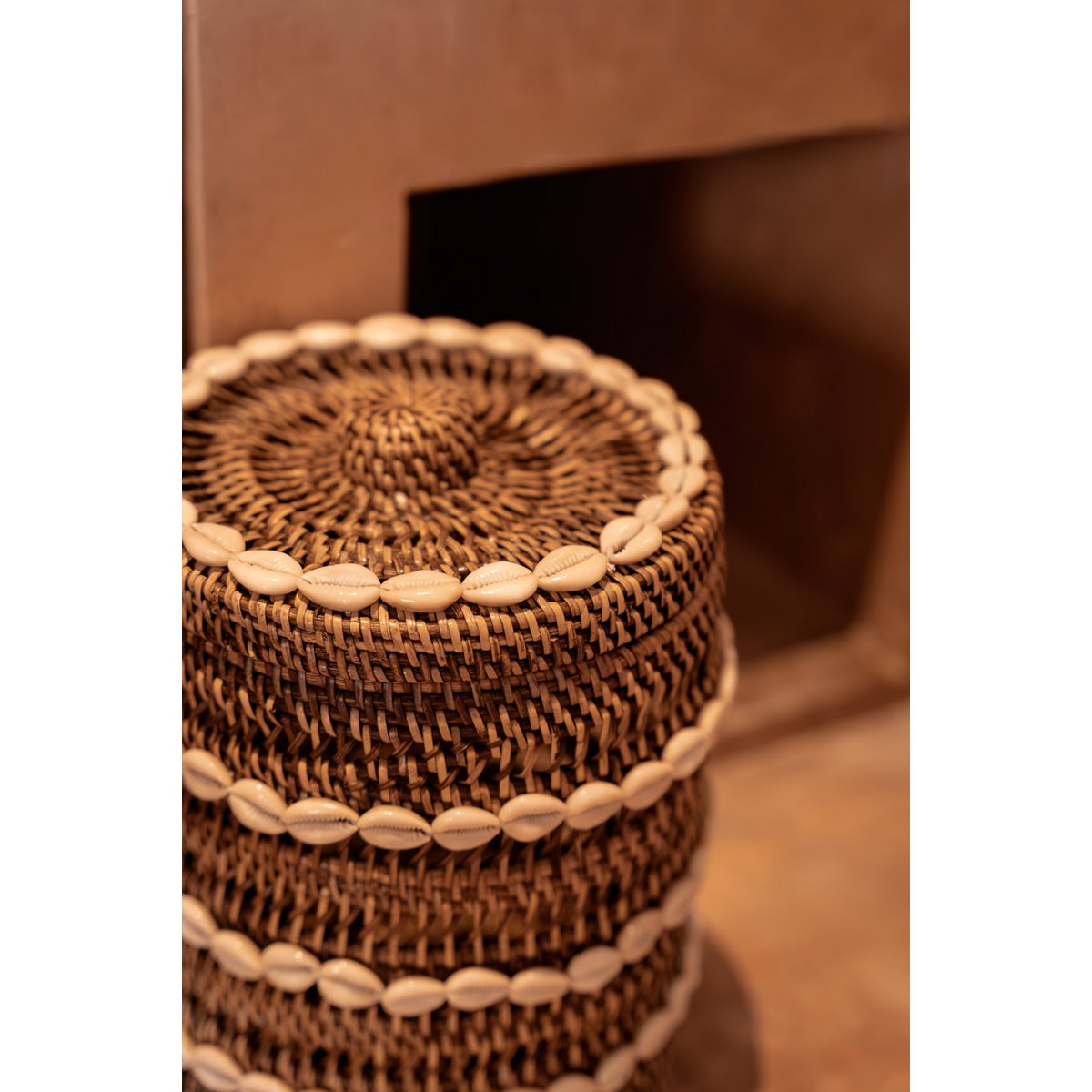 Rattan-Aufbewahrungskorb, großer Zylinder – Muschelgeflecht