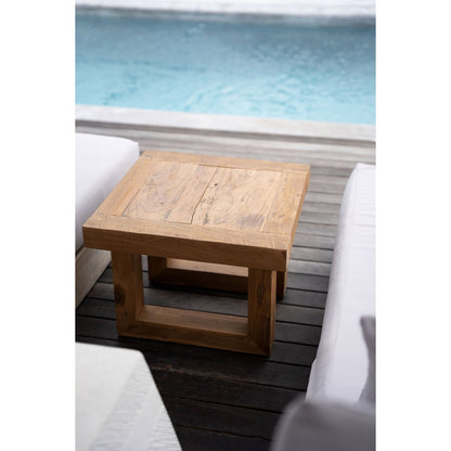 Reclaimed teak side table, block legs - Natural