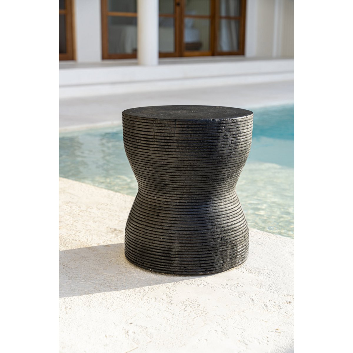 Suar wood stool, black - 35 × 45 cm