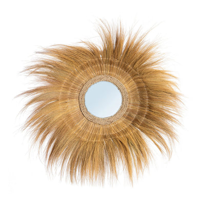Glass mirror, grass frame, round, 90 cm - natural