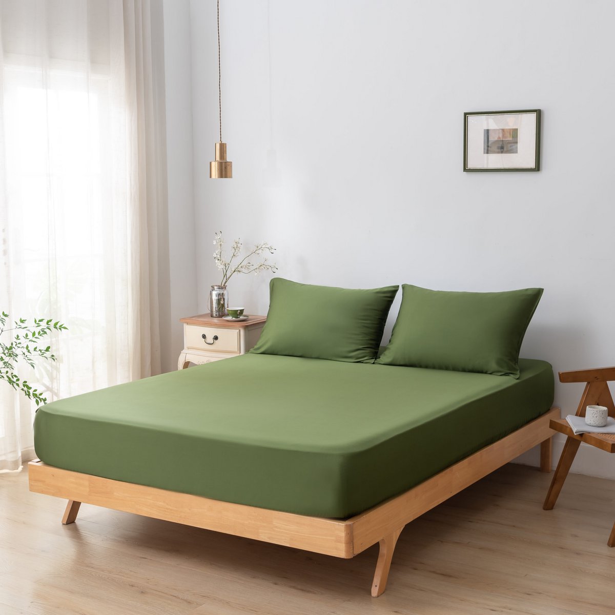 Bamboo bedding set, deep moss, single - 400TC