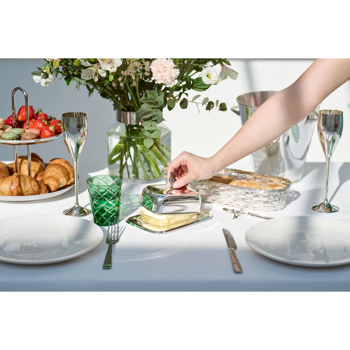 Silver steel butter dish with knife, 18 cm - Pheasant