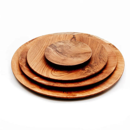 Teak root round plate, 14 cm – small brown wood plate