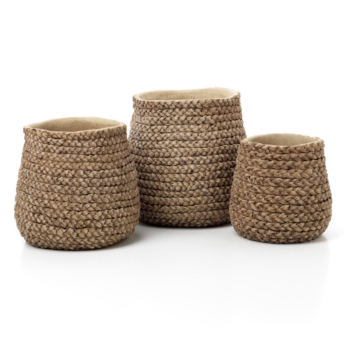 Concrete planter with braided texture, medium - Natural