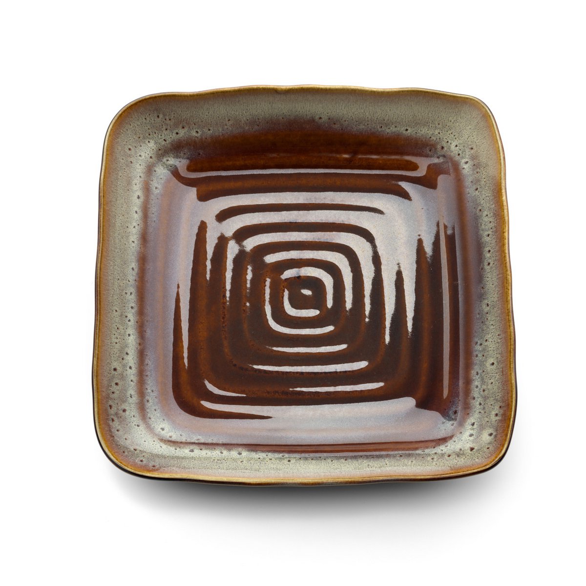 Ceramic square plate 21 × 21 cm – Smoked Horizon, brown-grey