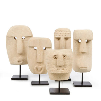 Sumba stone face on stand - hand carved