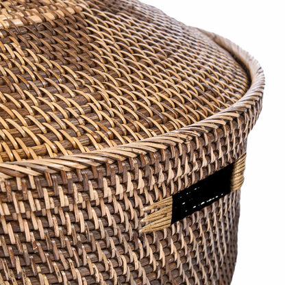 Rattan storage basket, round - natural brown, large