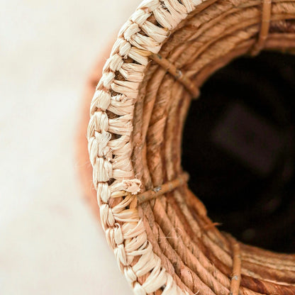 Raffia & metal vase TUMBAK - beige and brown