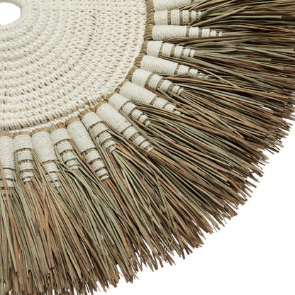 Raffia macramé wall circle 60 cm - beige and white