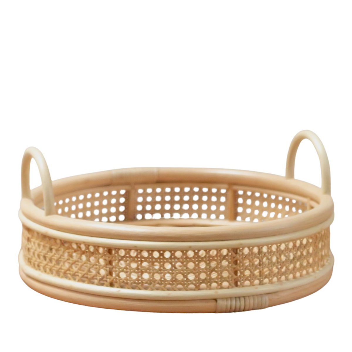 Round rattan tray NEIRA Ø 40 cm - geometric beige