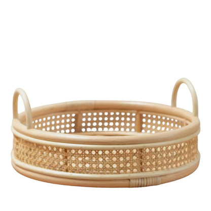 Round rattan tray NEIRA Ø 40 cm - geometric beige