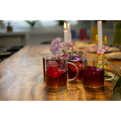 Glass mugs kiss, set of 4 - red & transparent