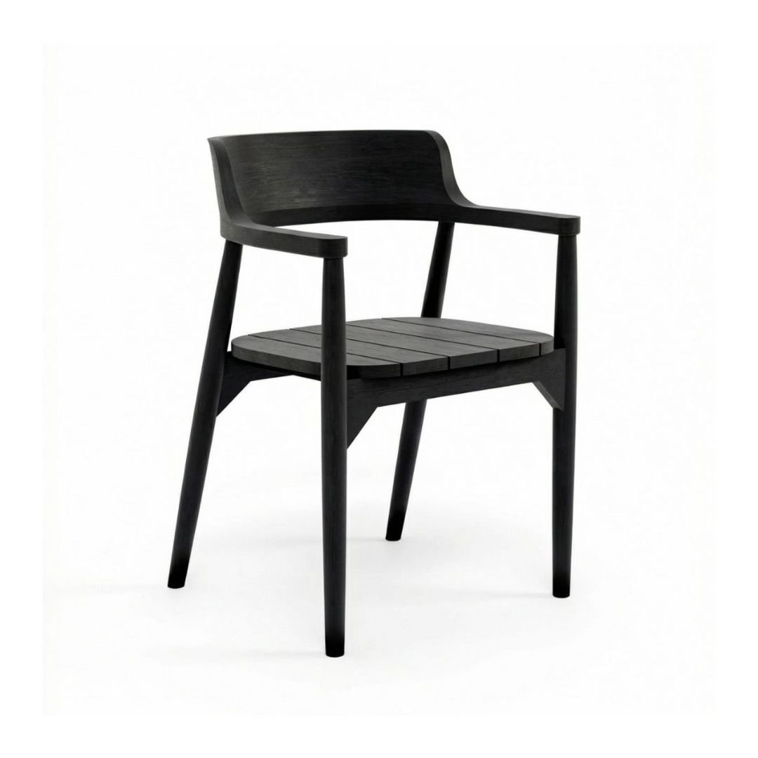 Teak dining chair with arms, black - 80 cm - matte finish