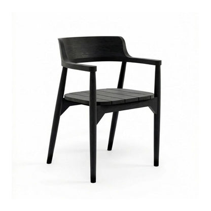 Teak dining chair with arms, black - 80 cm - matte finish