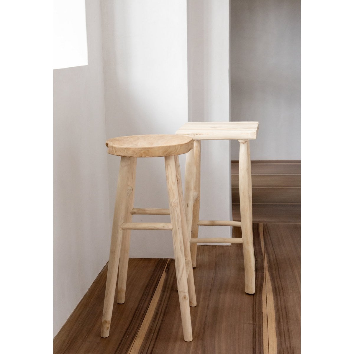 Teak bar stool with four-leg base - 75 cm