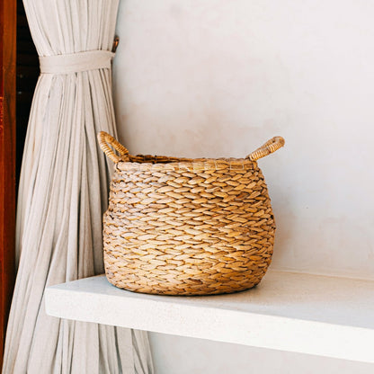 Runder Korb aus geflochtener Jute Ø 35 cm – bauchig beige, 27 cm hoch