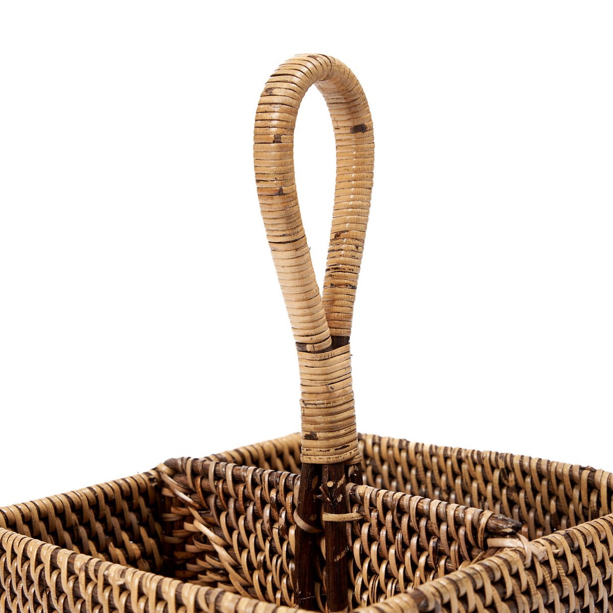 Rattan cutlery caddy, two-part - Natural brown