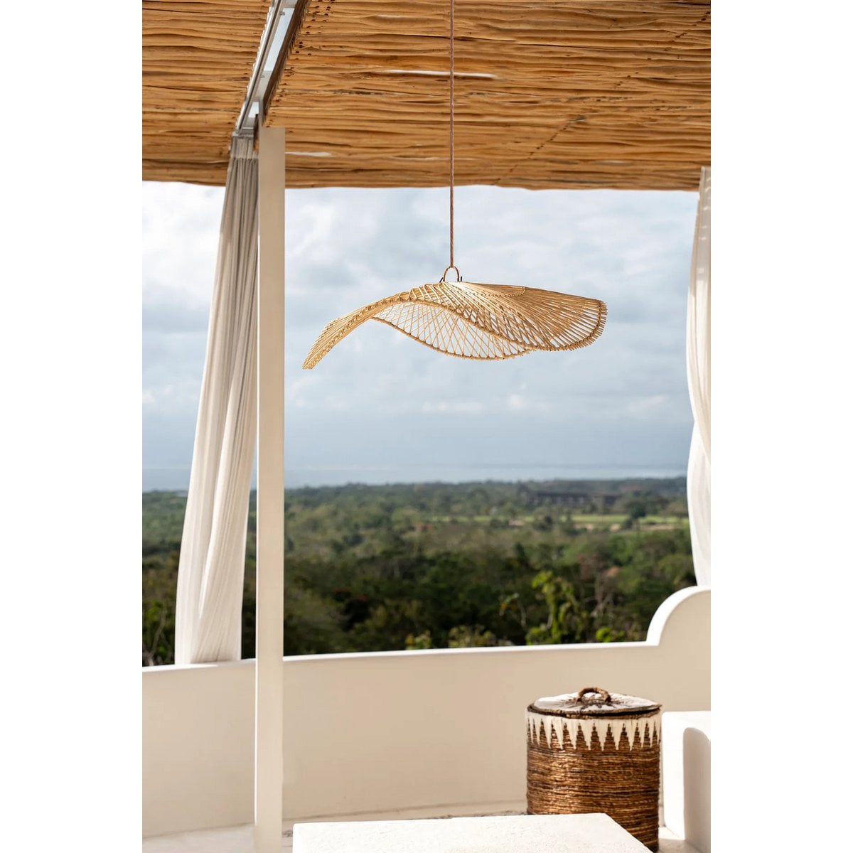Rattan pendellampeskærm 75×20 cm – natur, håndlavet