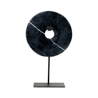 Black marble disc on stand – large