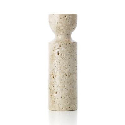 Travertine Hourglass candle holder, beige medium - hand-carved
