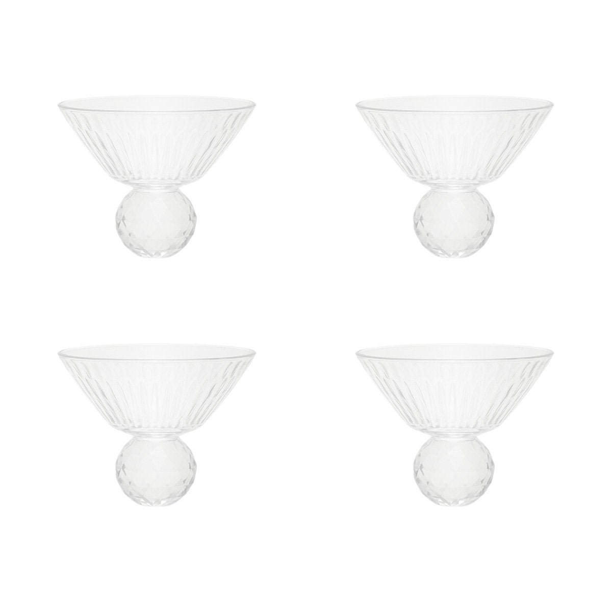 Glass dessert bowls with diamond foot, set of 4
